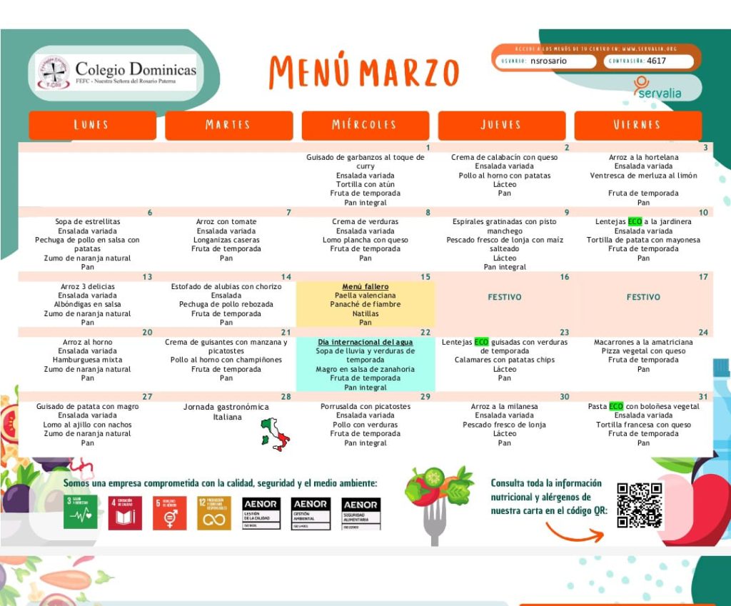 menu marzo